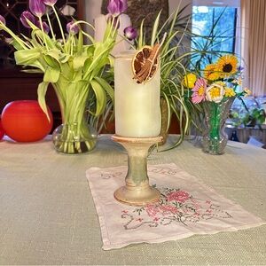 Vintage Studio Art Pottery Candlestick Holder – Green Drip Glaze